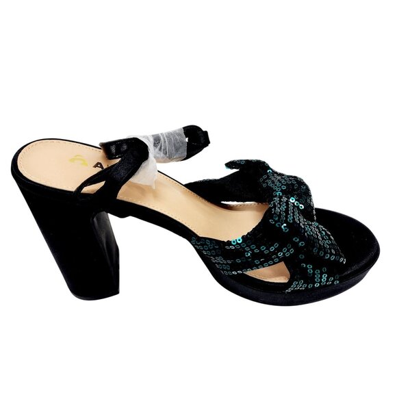 Amoji Womens Sequin Bow High Heel Sandals Black/Green Size 38 /US 8 - Picture 11 of 16